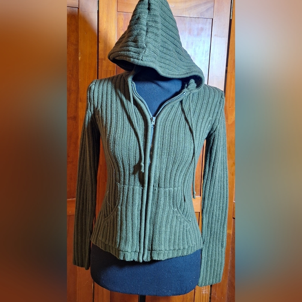 🐸DEB Ribbed Green Zip-Up Sweater - Picture 5 of 9